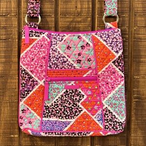 Vera Bradley Pink & Orange Quilted Patterned Patch Crossbody Purse